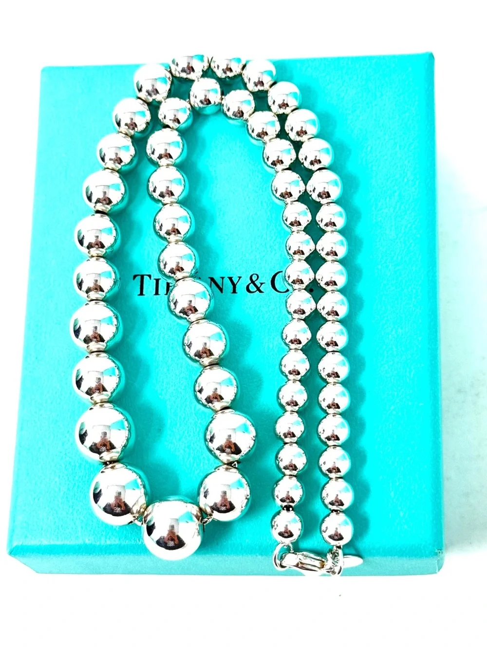Authentic Tiffany & Co. Graduated Ball Beaded Necklace.